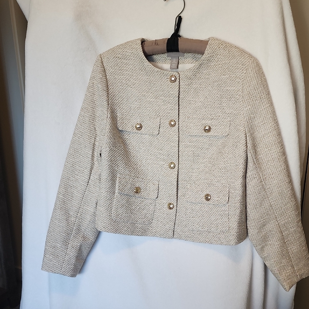 H&M Beige Textured Blazer with Gold Buttons